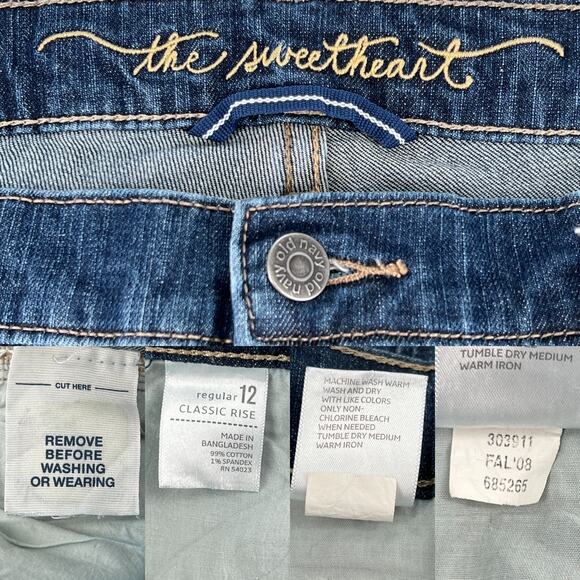 Old Navy The Sweetheart Denim Blue Jeans Front Pintuck Seams 12 Regular - Picture 10 of 14